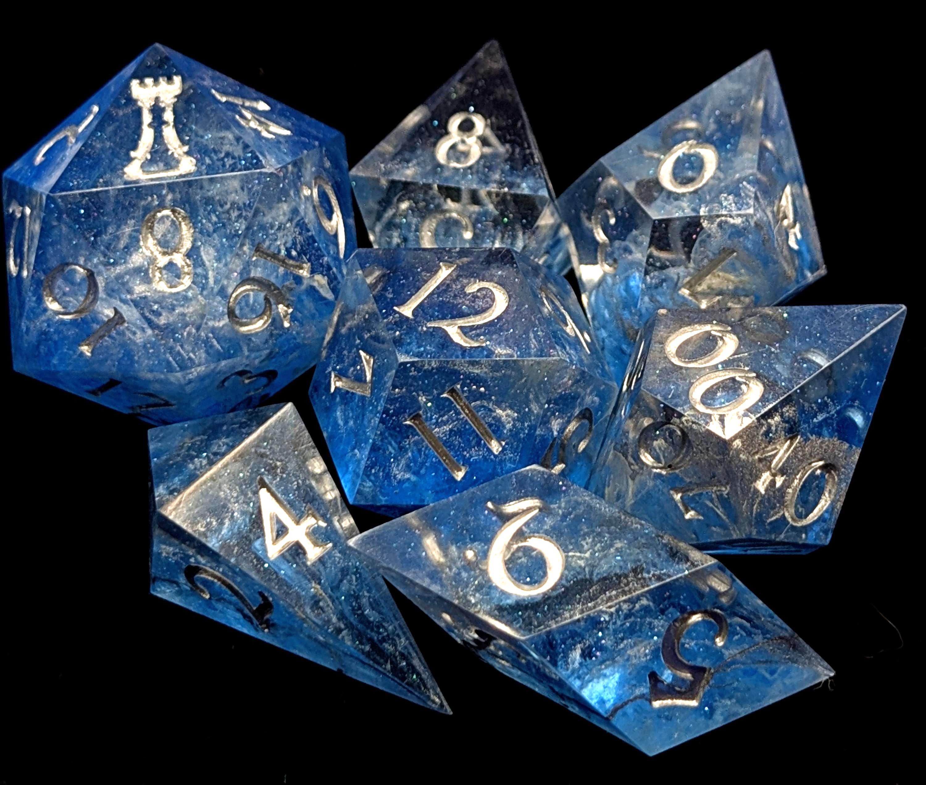Glacial Freeze - Handmade Sharp Edge Resin D&D Dice Set