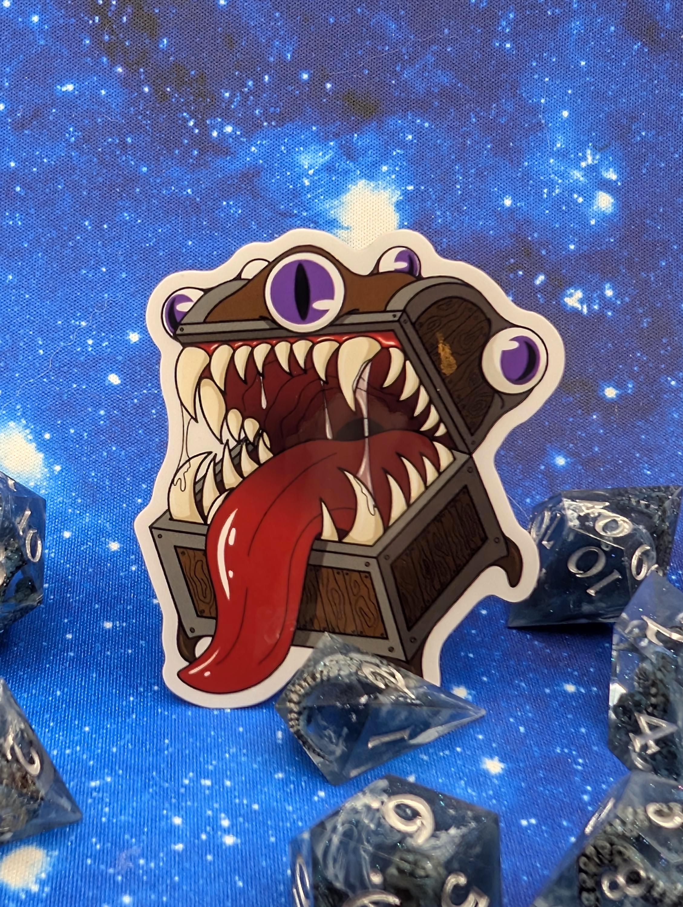 Mub the Mimic Dungeons and Dragons Inspired 2.5 Inch Clear Backing Waterproof Vinyl Sticker