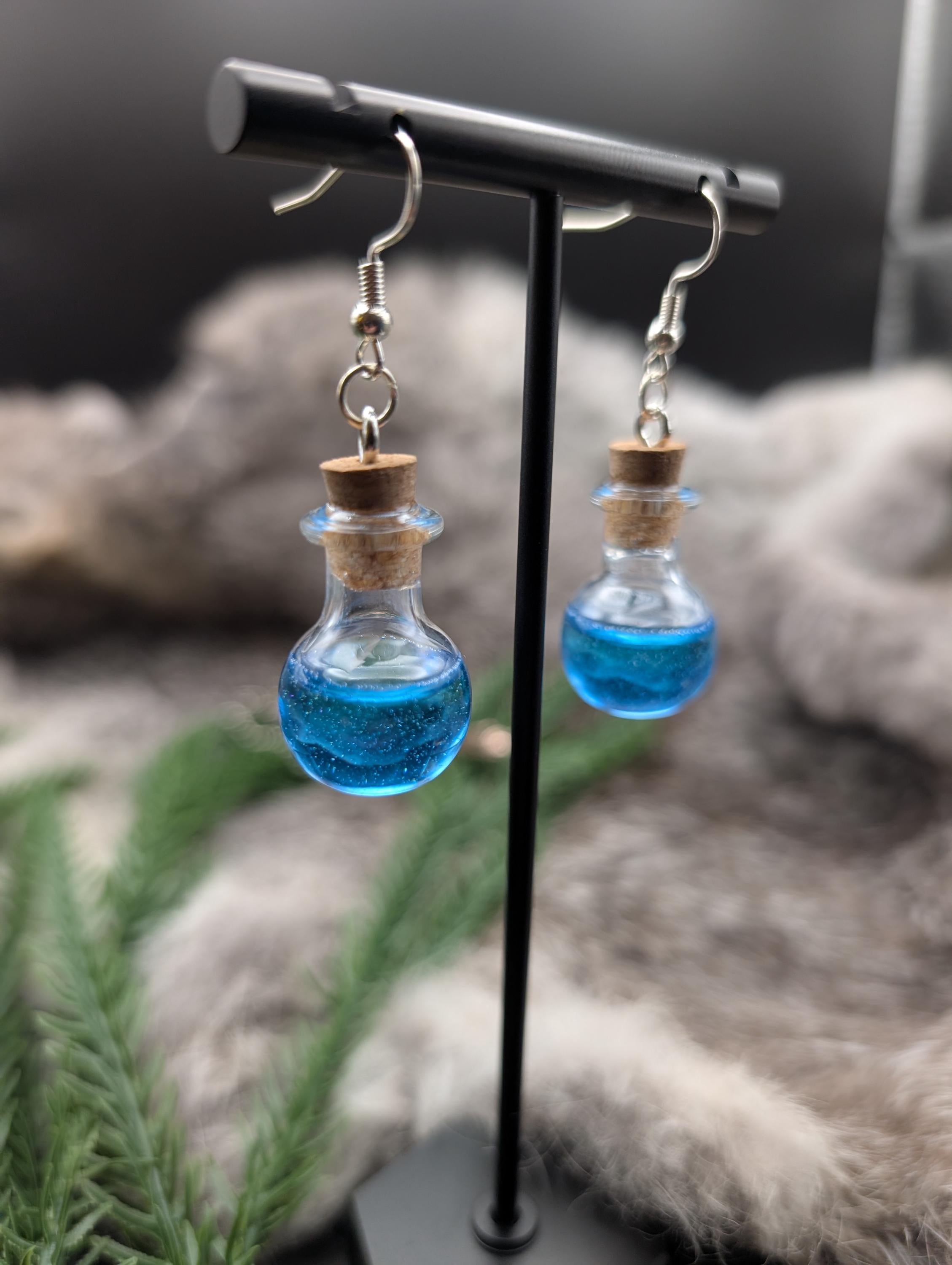 D&D Inspired Hypoallergenic Mana Potion Bottle Earrings