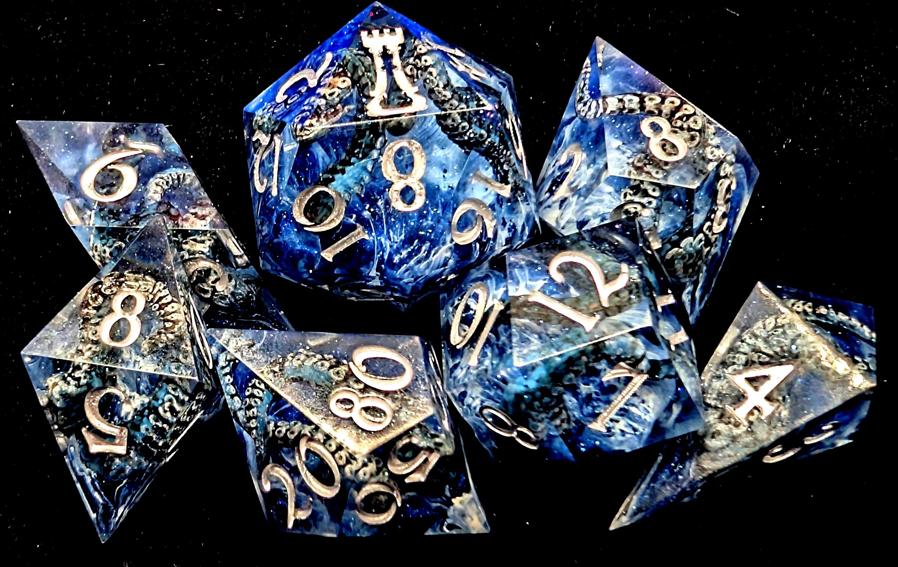 Wrath of the Kraken - Handmade Sharp Edge Resin D&D Dice Set