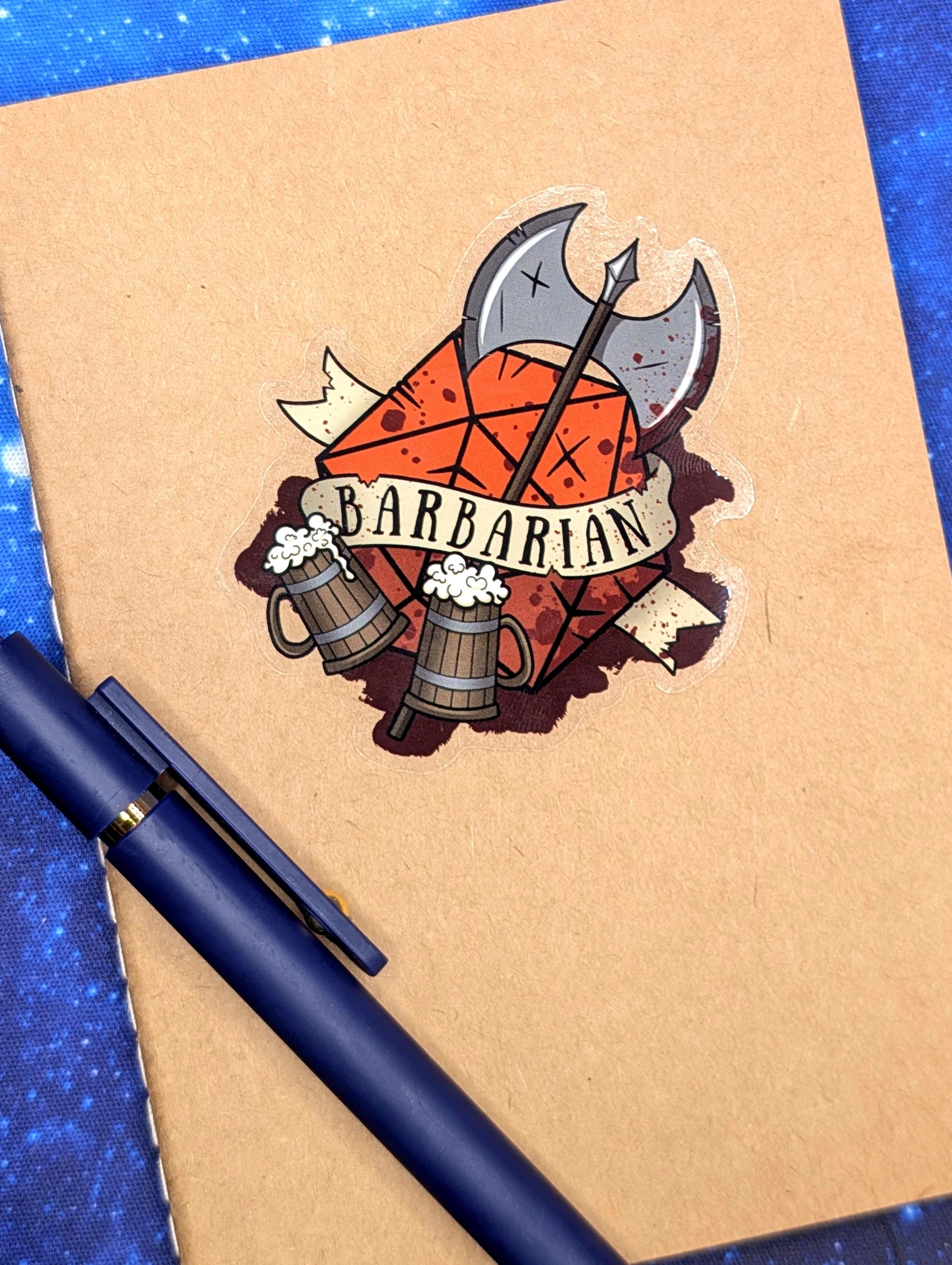 Barbarian Dungeons and Dragons Inspired 2.5 Inch Clear Backing Waterproof Vinyl Sticker