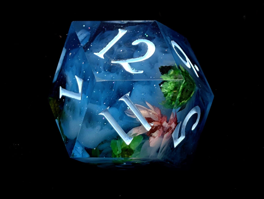 Flower Fields at Midnight - Handmade Sharp Edge Resin D&D Dice Set
