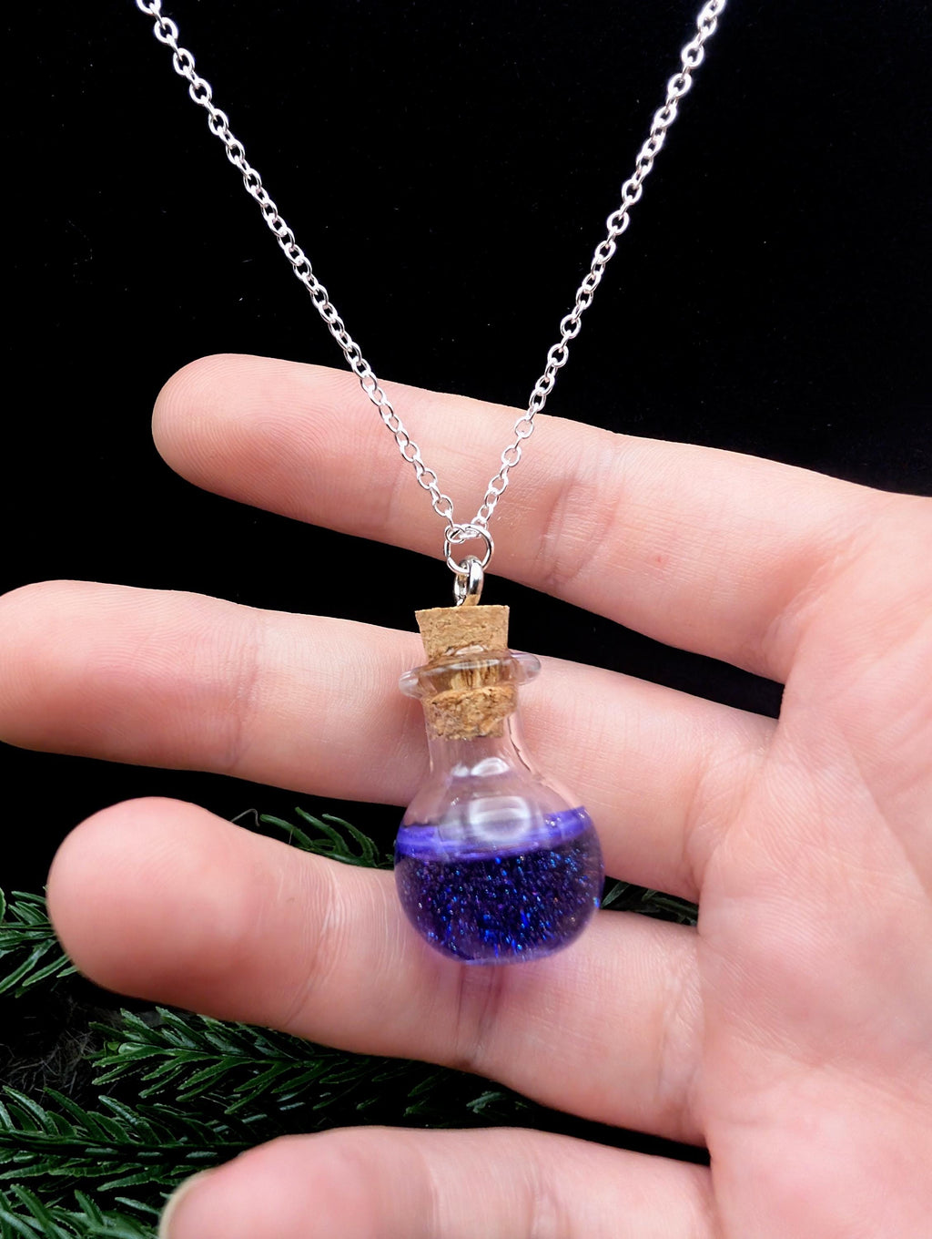 D&D Inspired Purple Wyrm Poison Potion Bottle Necklace