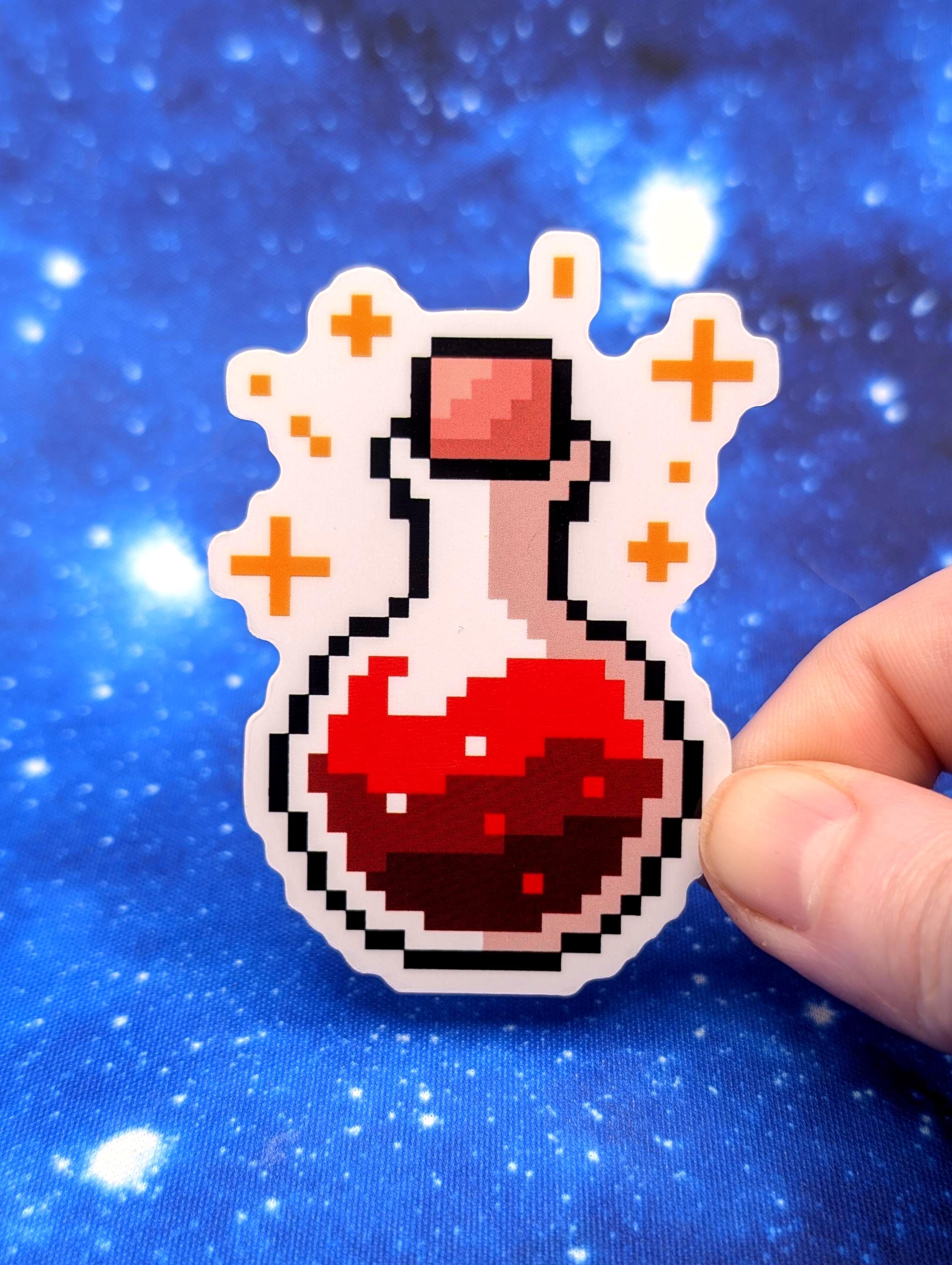 8-Bit Pixel Healing Potion Dungeons and Dragons Inspired 2.5 Inch Clear Backing Waterproof Vinyl Sticker