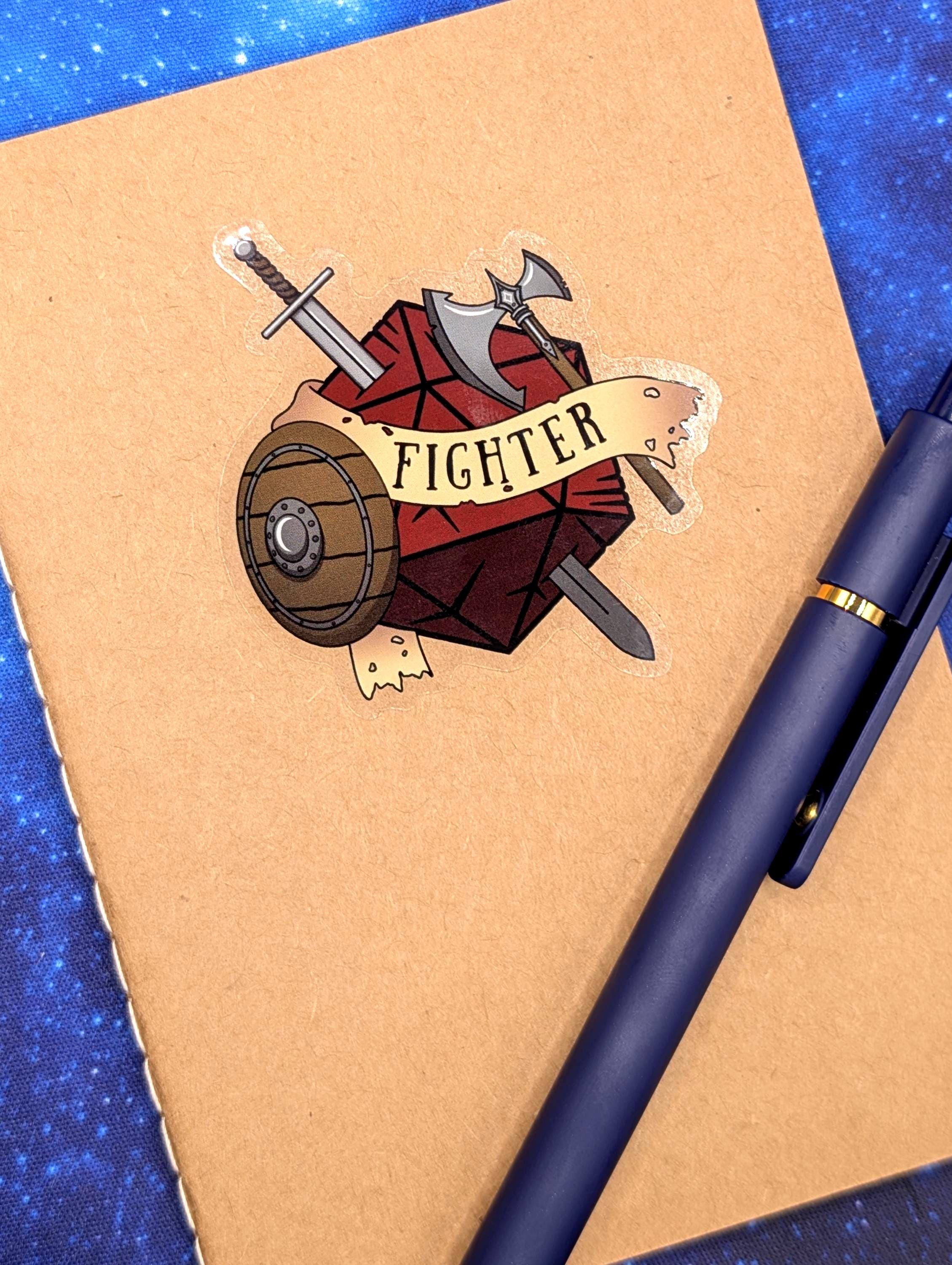 Fighter Dungeons and Dragons Inspired 2.5 Inch Clear Backing Waterproof Vinyl Sticker