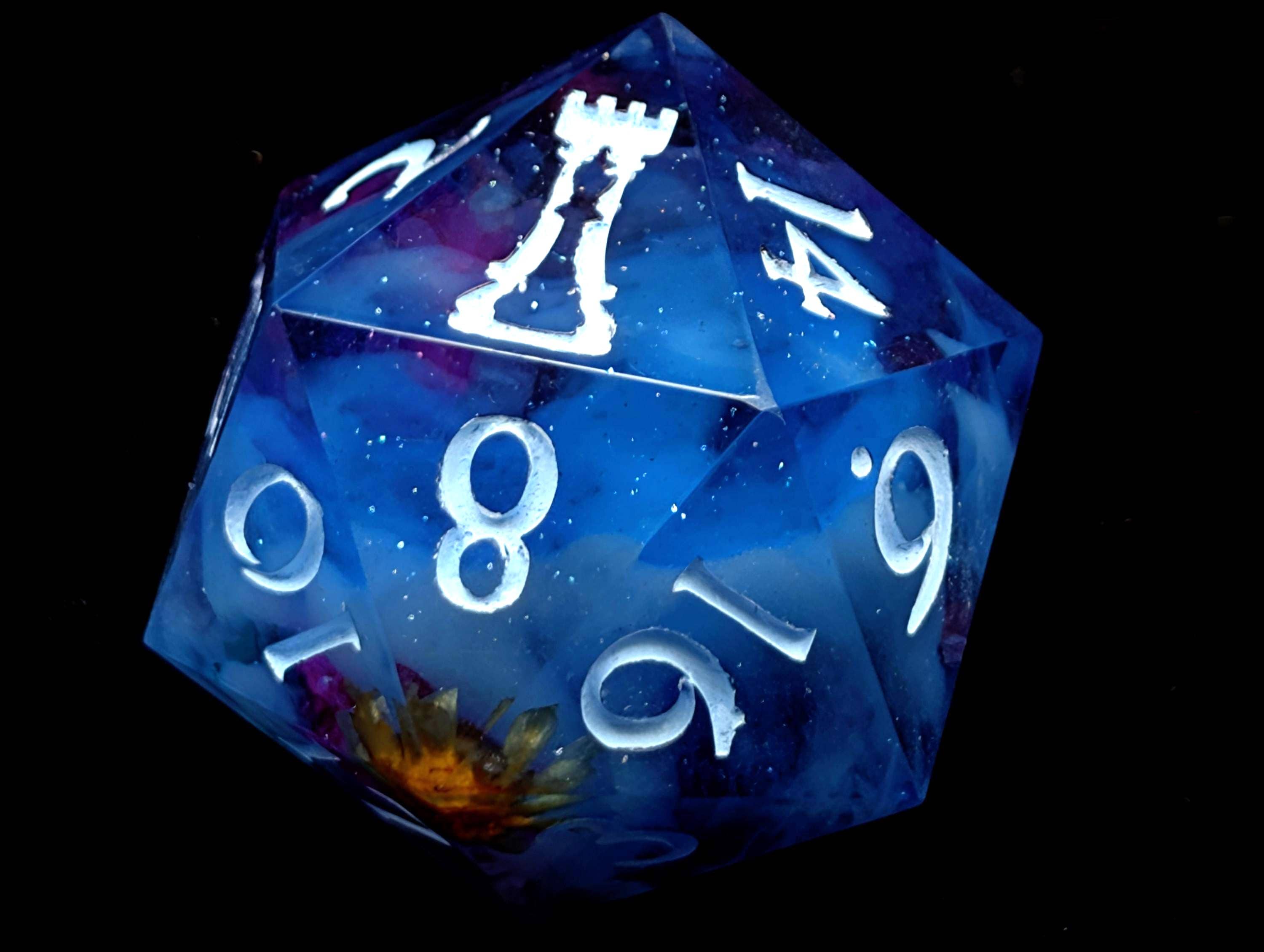 Flower Fields at Midnight - Handmade Sharp Edge Resin D&D Dice Set