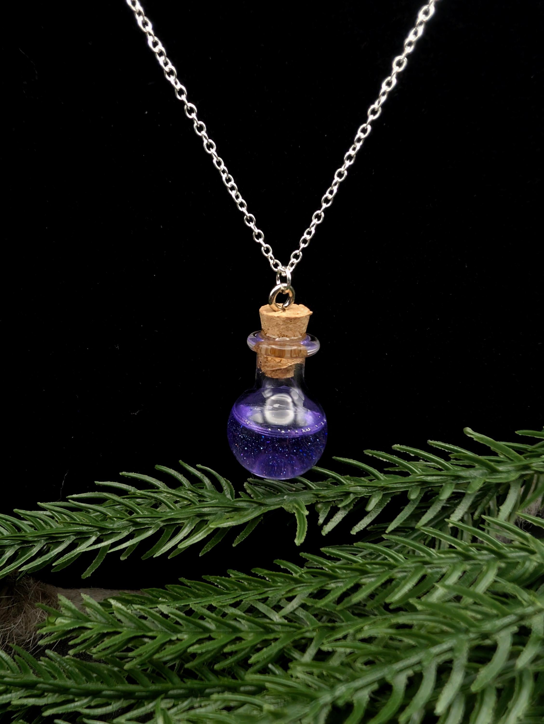 D&D Inspired Purple Wyrm Poison Potion Bottle Necklace