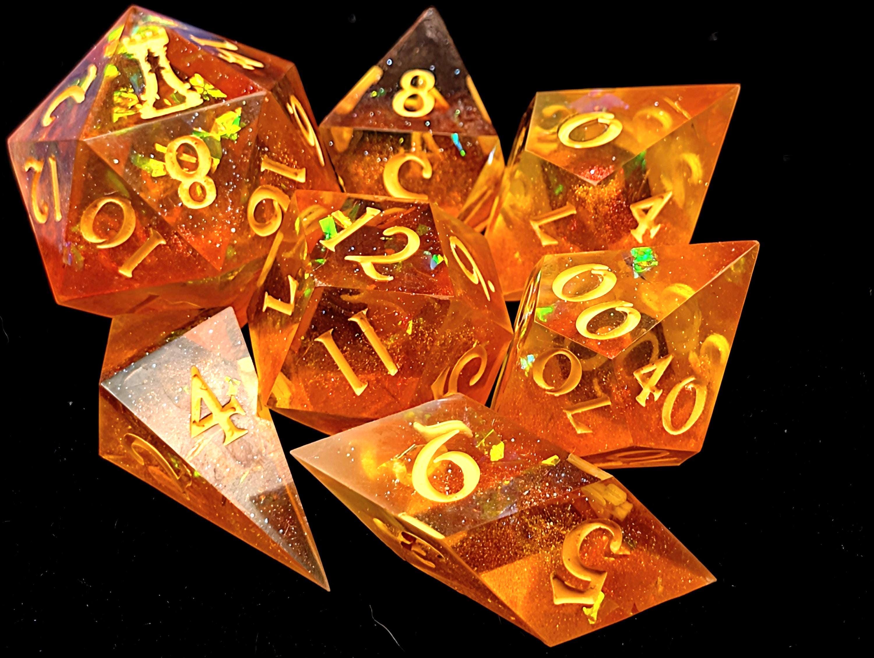 Tangerine Dreams - Handmade Sharp Edge Resin D&D Dice Set