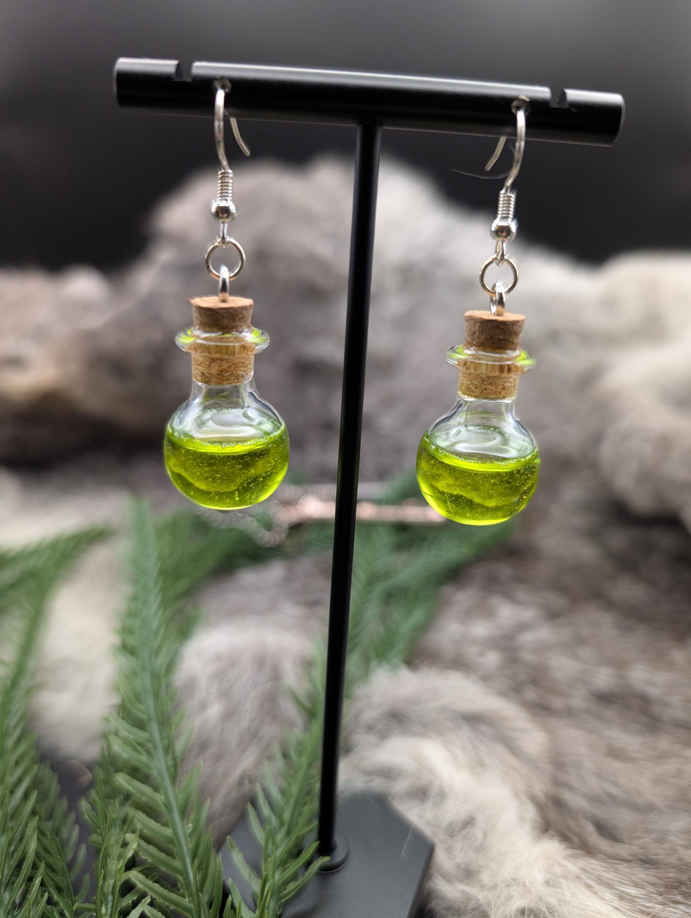 D&D Inspired Hypoallergenic Acid Potion Bottle Earrings