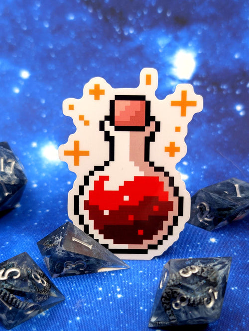 8-Bit Pixel Healing Potion Dungeons and Dragons Inspired 2.5 Inch Clear Backing Waterproof Vinyl Sticker