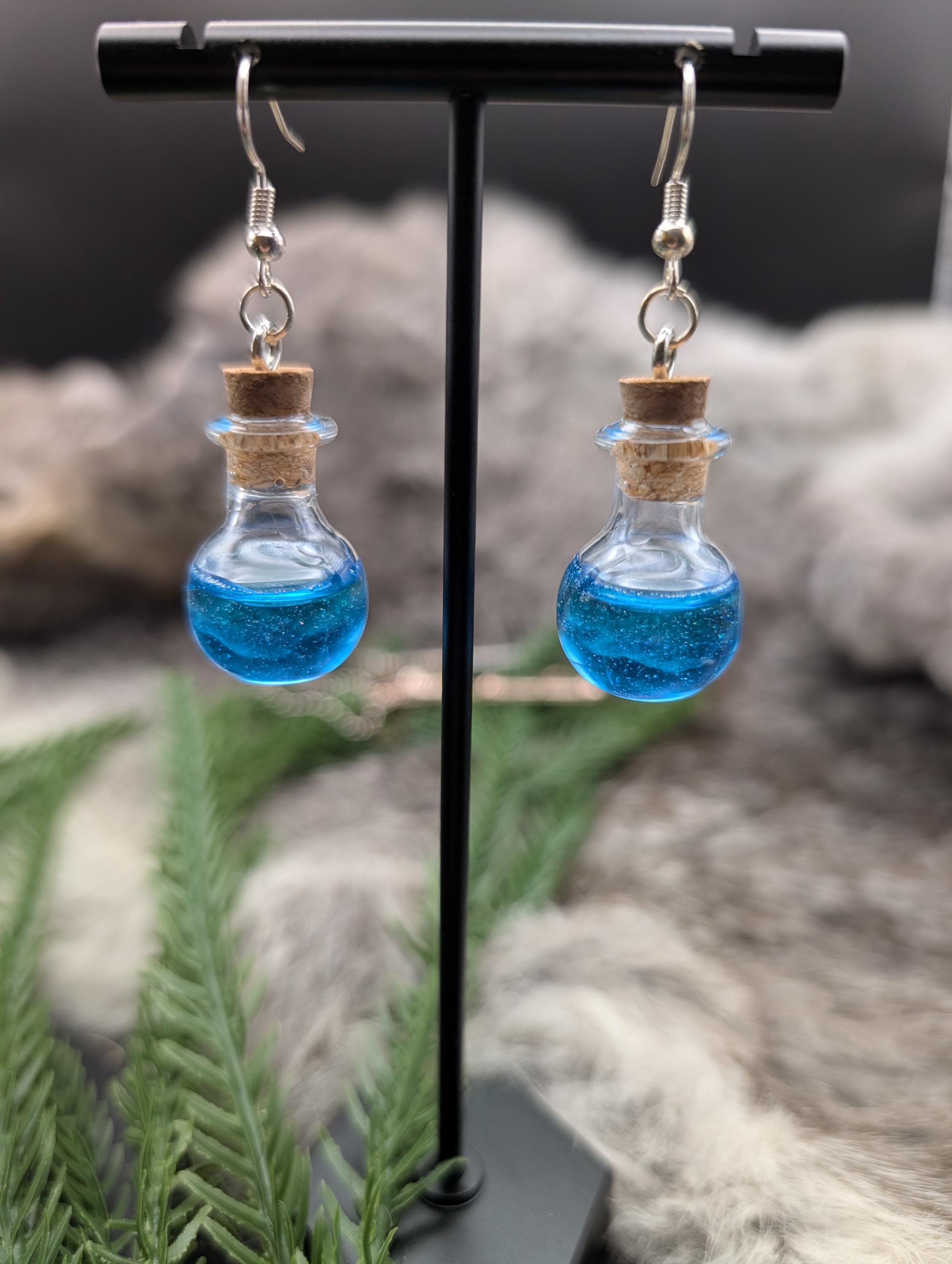 D&D Inspired Hypoallergenic Mana Potion Bottle Earrings