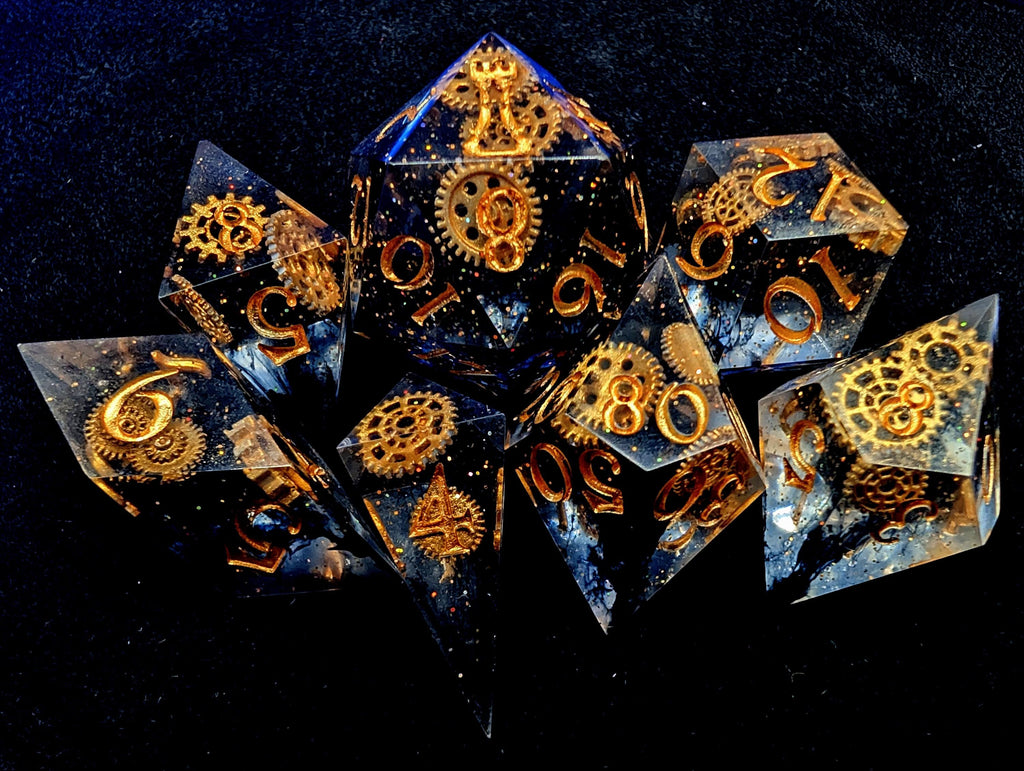 Clockwork Soul -  Handmade Sharp Edge Resin D&D Dice Set