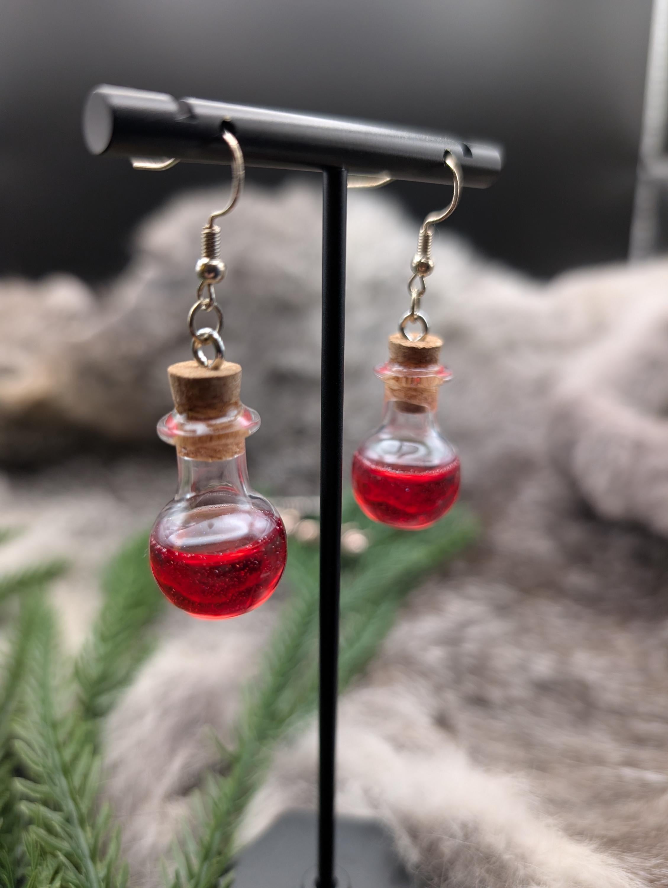 D&D Inspired Hypoallergenic Healing Potion Bottle Earrings