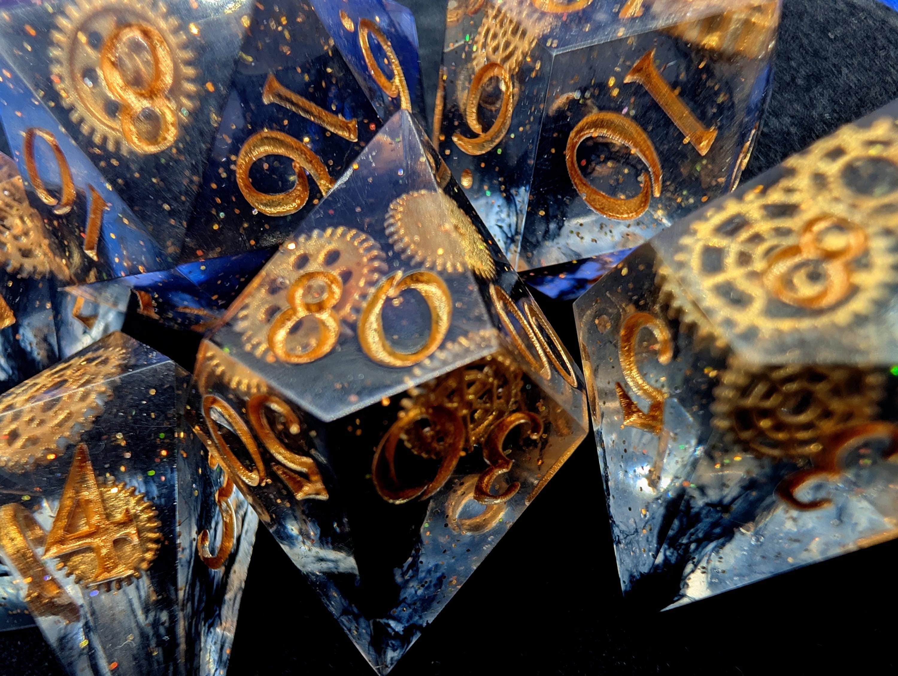 Clockwork Soul -  Handmade Sharp Edge Resin D&D Dice Set