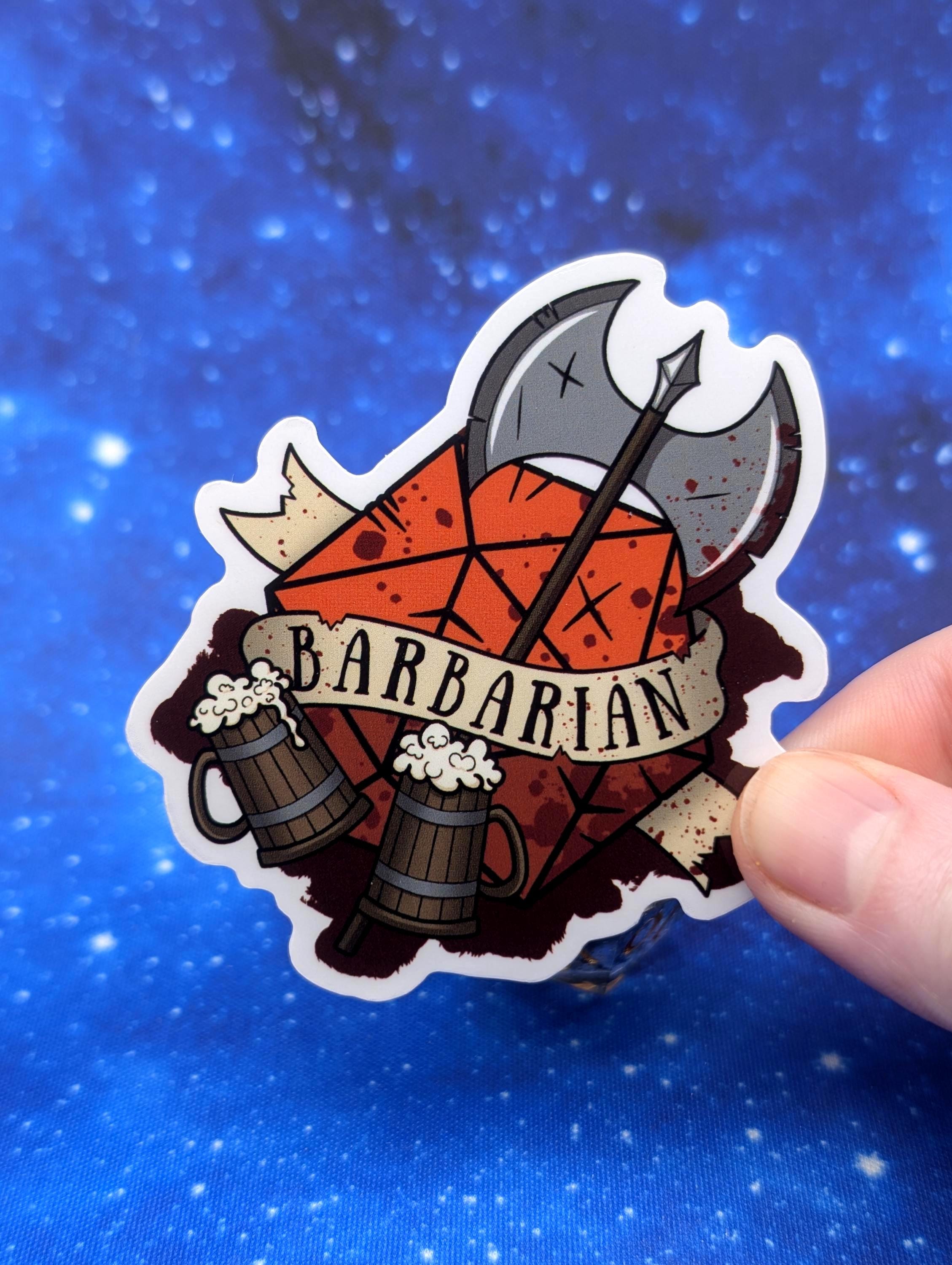 Barbarian Dungeons and Dragons Inspired 2.5 Inch Clear Backing Waterproof Vinyl Sticker