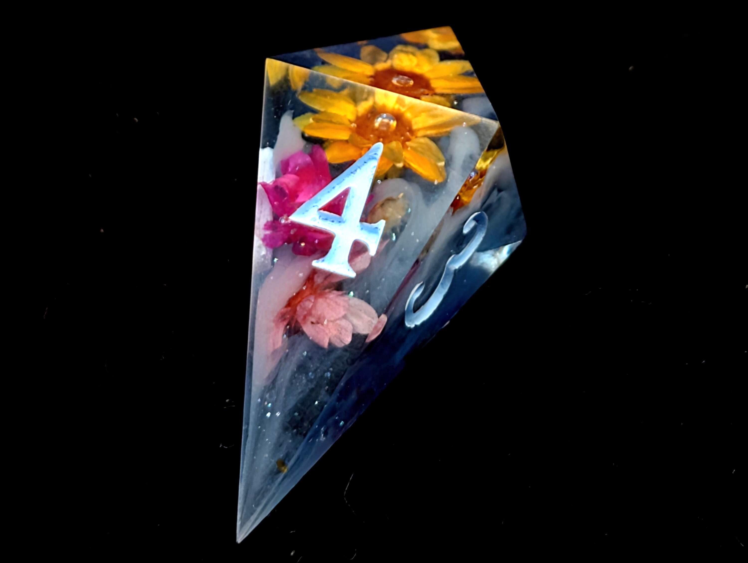 Flower Fields at Midnight - Handmade Sharp Edge Resin D&D Dice Set