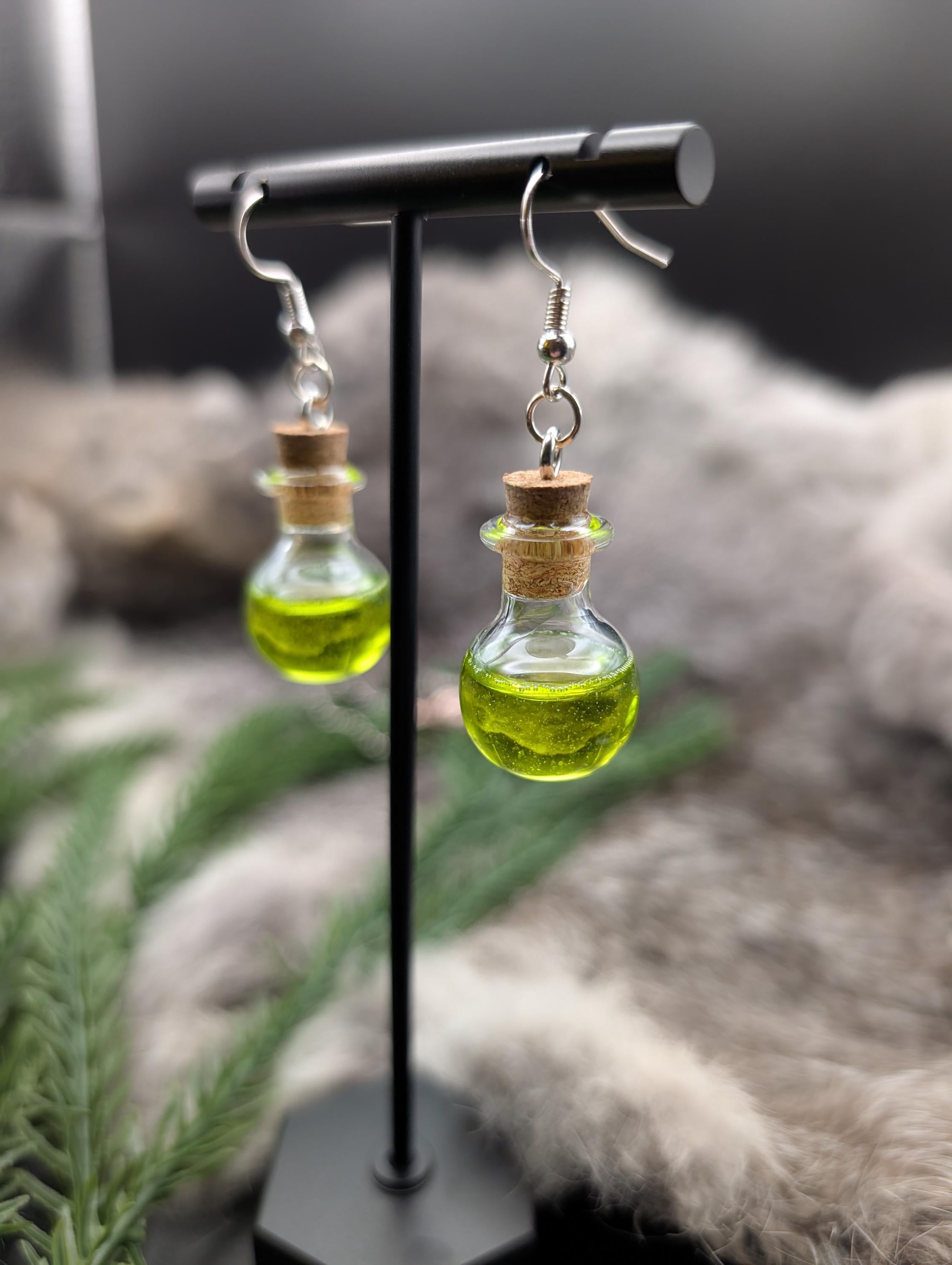 D&D Inspired Hypoallergenic Acid Potion Bottle Earrings