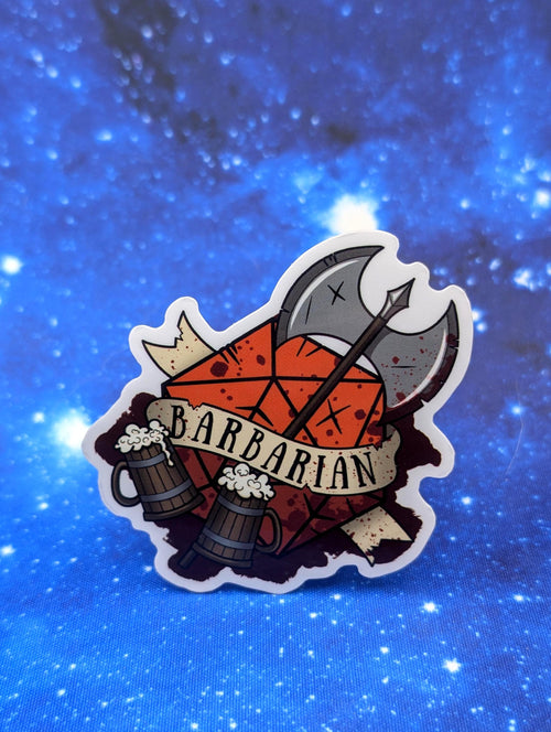 Barbarian Dungeons and Dragons Inspired 2.5 Inch Clear Backing Waterproof Vinyl Sticker