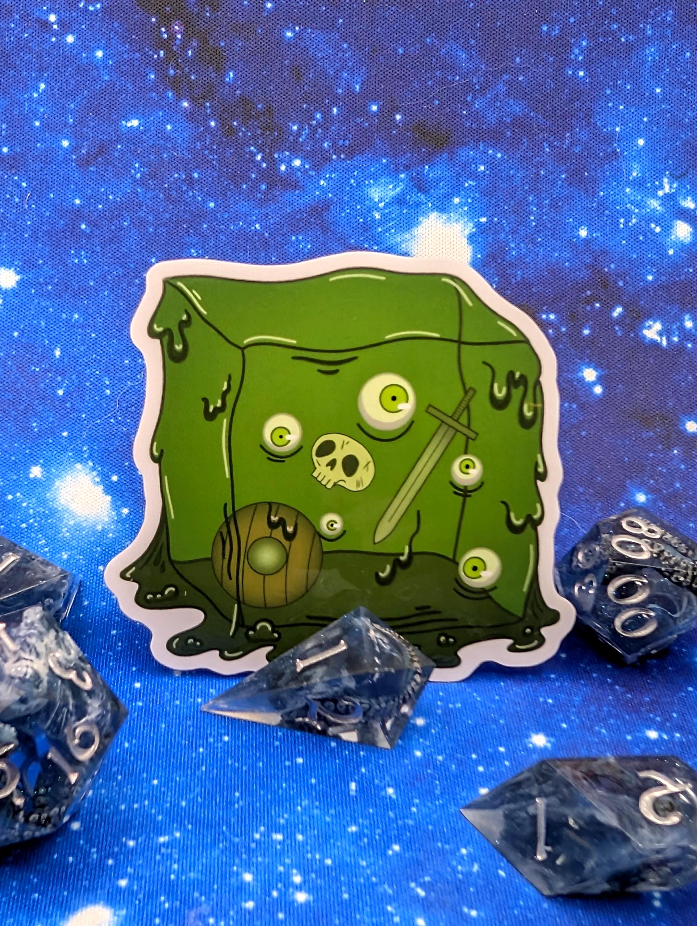 Gelatinous Cube Dungeons and Dragons Inspired 2.5 Inch Clear Backing Waterproof Vinyl Sticker