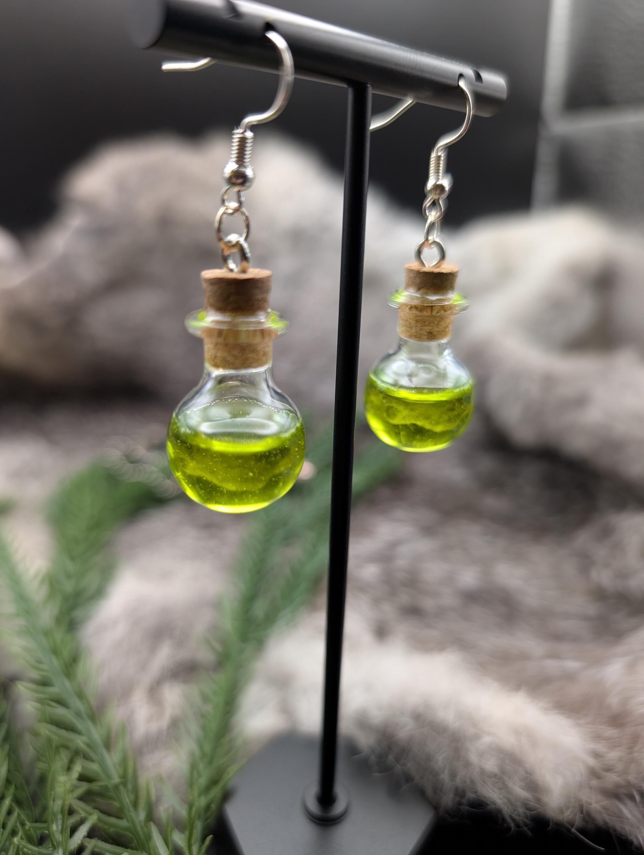 D&D Inspired Hypoallergenic Acid Potion Bottle Earrings