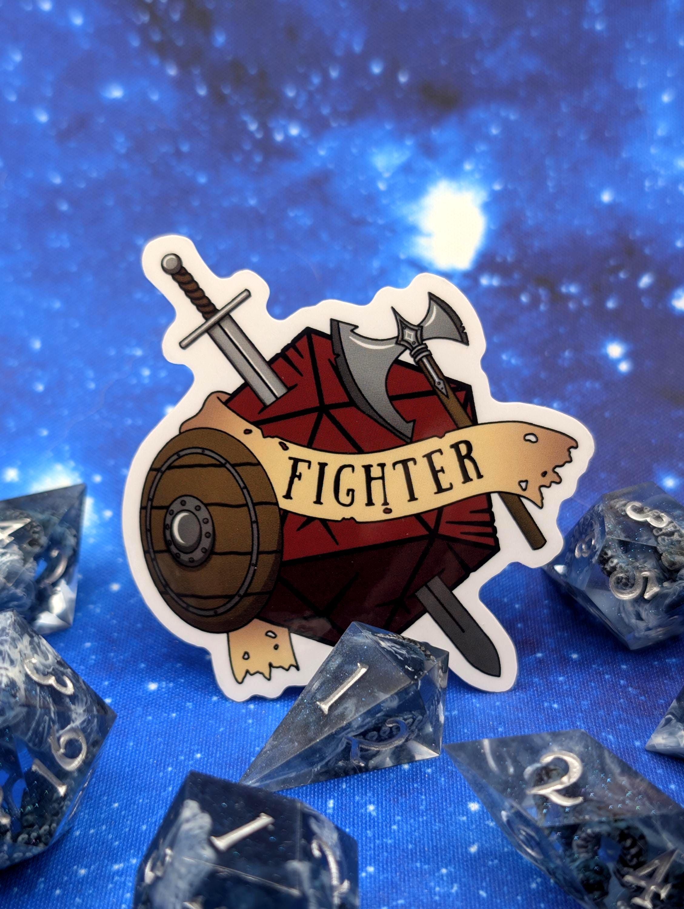Fighter Dungeons and Dragons Inspired 2.5 Inch Clear Backing Waterproof Vinyl Sticker