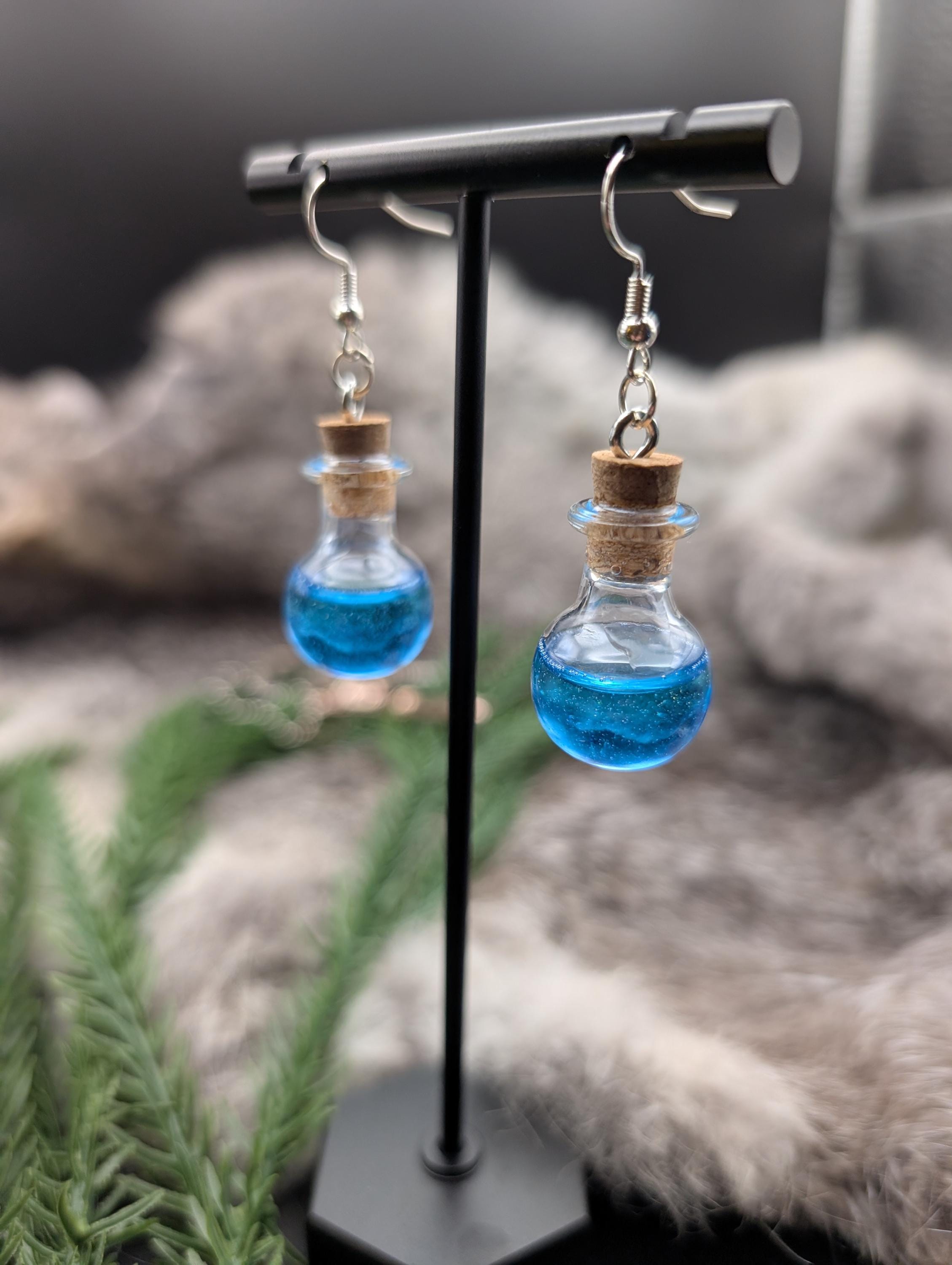 D&D Inspired Hypoallergenic Mana Potion Bottle Earrings