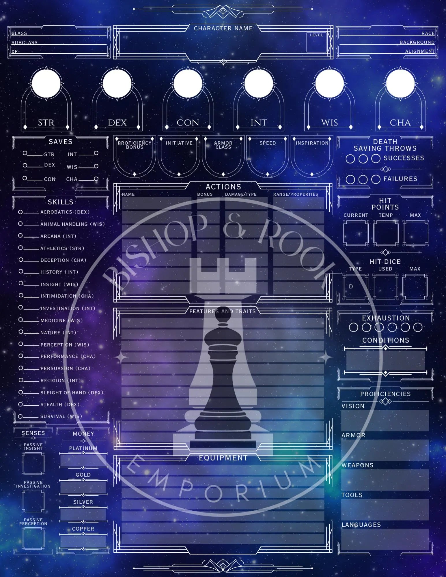 Bishop and Rook Galaxy Character Sheet for Dungeons & Dragons